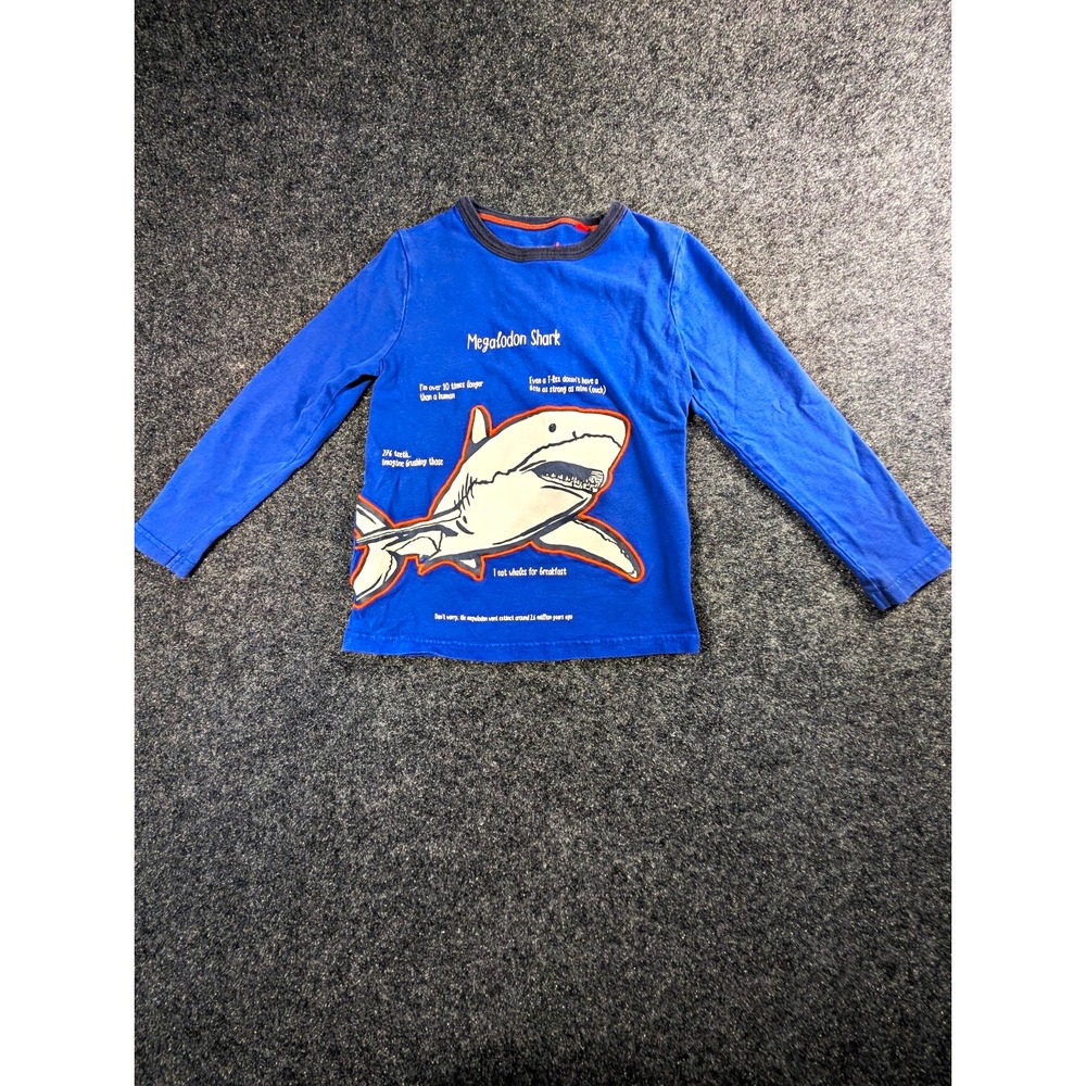MiniBoden Boys Blue Megalodon Shark Graphic Long Sleeve T-Shirt Size 6-7Y